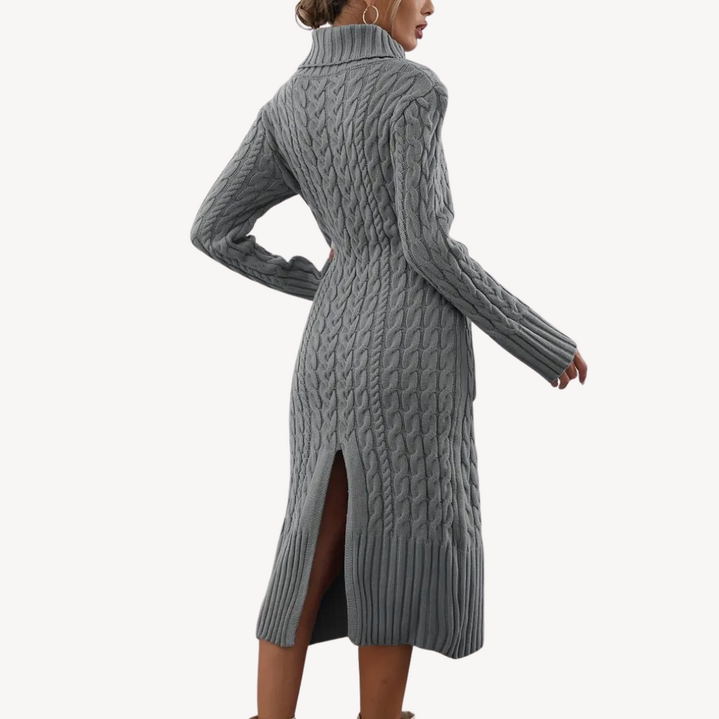 Grey Cable Knit Turtleneck Dress | Clara Vienne