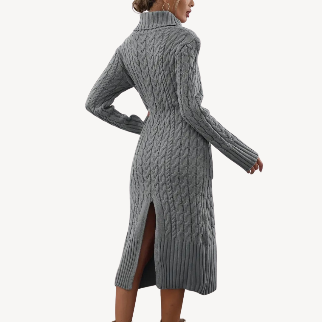 Grey Cable Knit Turtleneck Dress | Clara Vienne