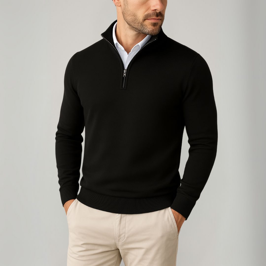 Clara Vienne | Men's Cotton Quarter-Zip Sweater - Slim Fit - Casual Wear