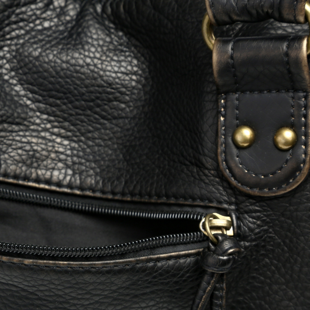 Clara Vienne | Women's Black Leather Handbag - Soft Tote with Zipper Pocket, Adult Casual Shoulder Bag