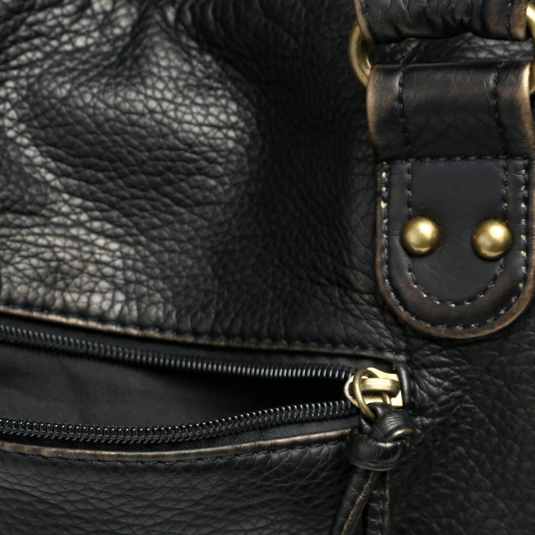 Clara Vienne | Women's Black Leather Handbag - Soft Tote with Zipper Pocket, Adult Casual Shoulder Bag