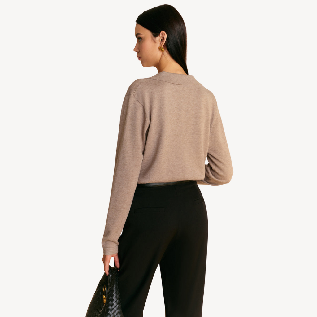 Knit Long Sleeve Polo V-Neck Sweater Women | Clara Vienne