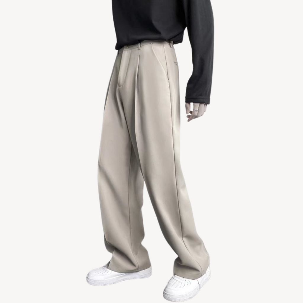 Clara Vienne | Men's Beige Wide-Leg Pleated Trousers