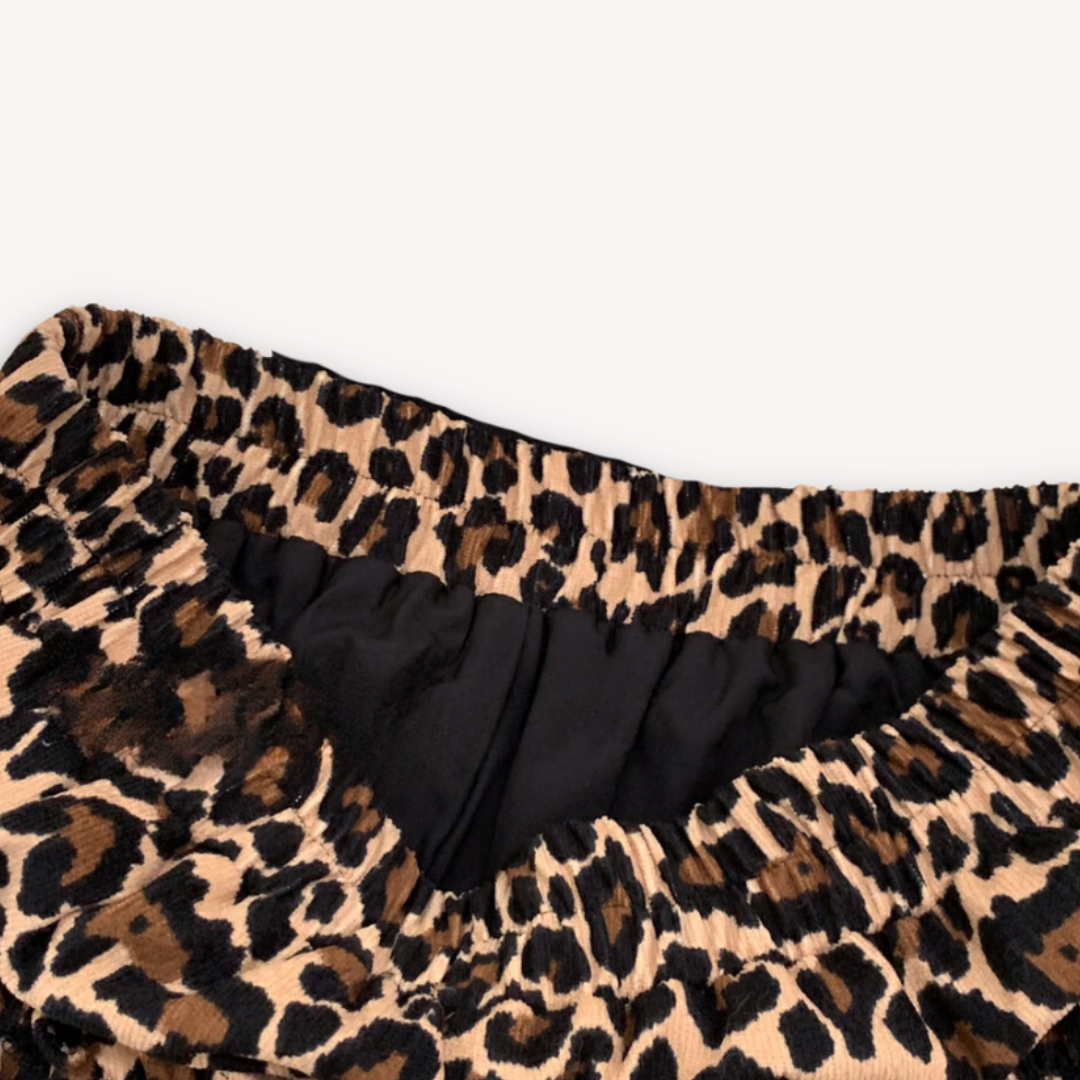 Clara Vienne | Women's Leopard Print Mini Skirt - Ruffle Hem Polyester Partywear