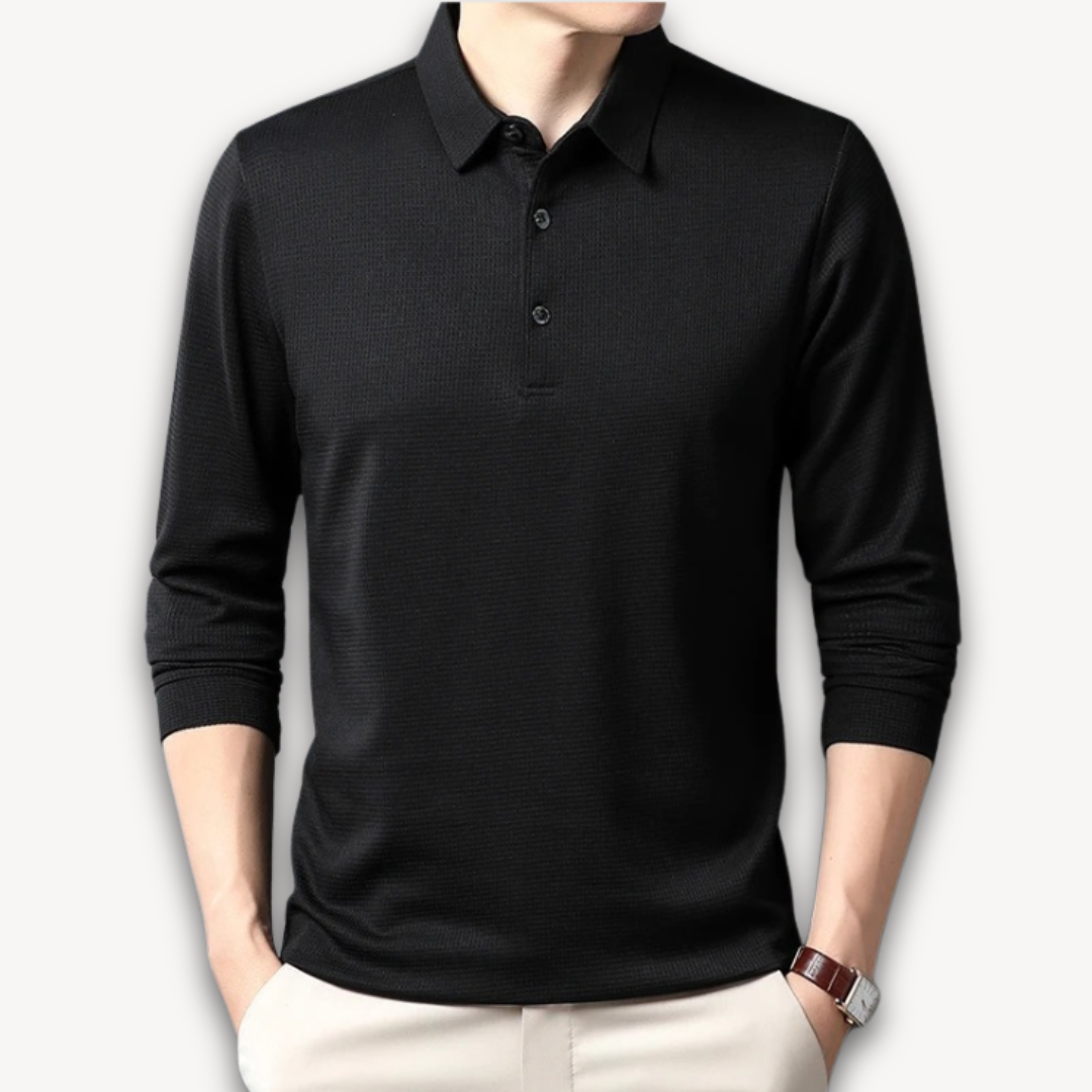 Clara Vienne | Men's Business Casual Polo T-Shirt - Comfortable Long Sleeve Summer Top