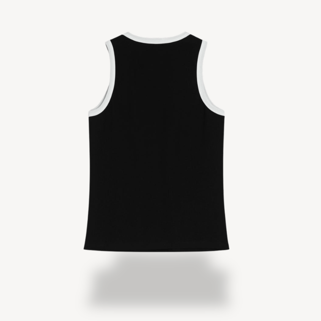 Black Sleeveless Tank Top with White Trim for Women | Clara Vienne