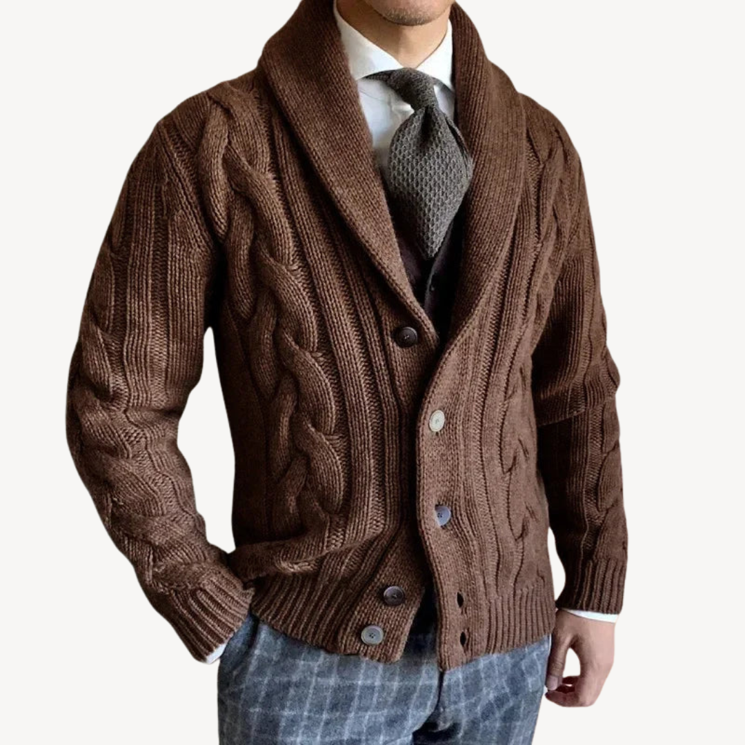 Men's Cable Knit Shawl Cardigan Sweater | Clara Vienne