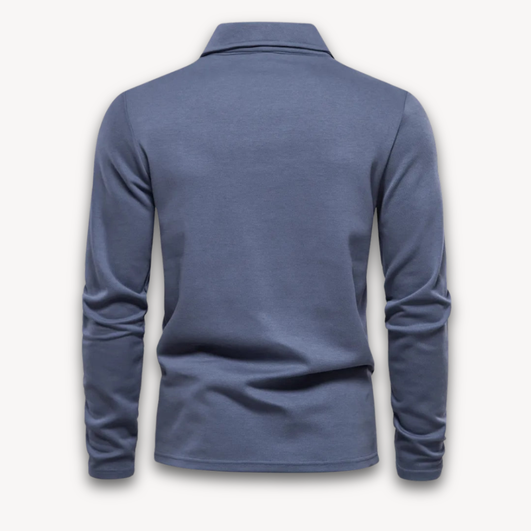 Clara Vienne | Men's Long-Sleeve Polo Shirt - Cotton Blend, Casual Slim Fit