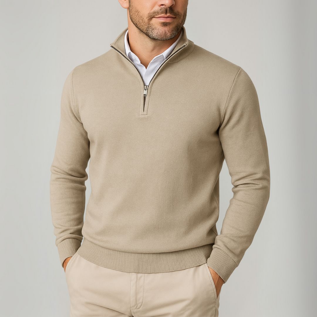 Clara Vienne | Men's Cotton Quarter-Zip Sweater - Slim Fit - Casual Wear