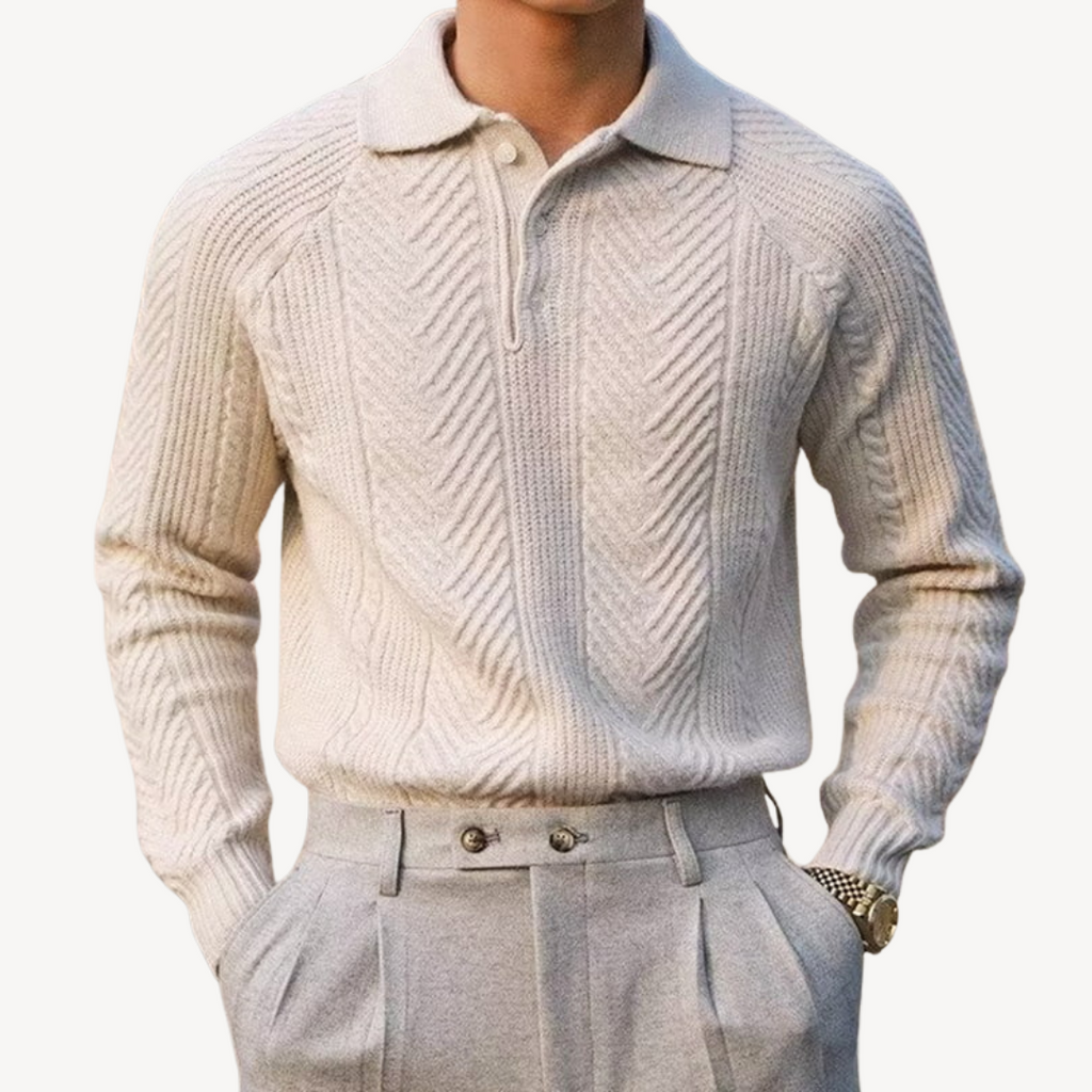 Cable Knit Polo Sweater for Men | Clara Vienne