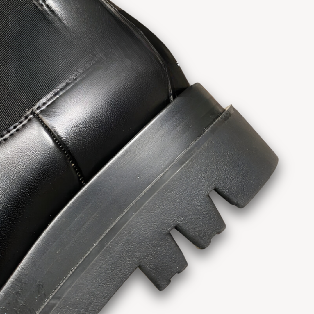 Clara Vienne | Woman’s Black Leather Chelsea Boots - Chunky Sole, Slip-On, Durable, Stylish Casual Footwear