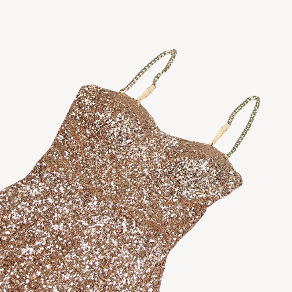 Clara Vienne |  Women's Sequin Midi Dress – Gold Evening Gown