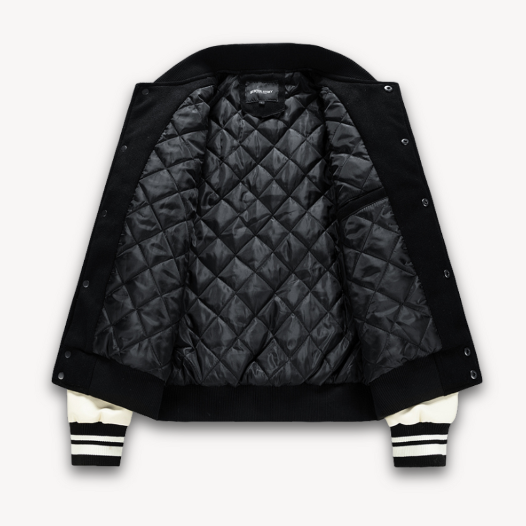 Clara Vienne | Men's Varsity Jacket - Wool Blend Body with Faux Leather Sleeves - Classic Letterman Style