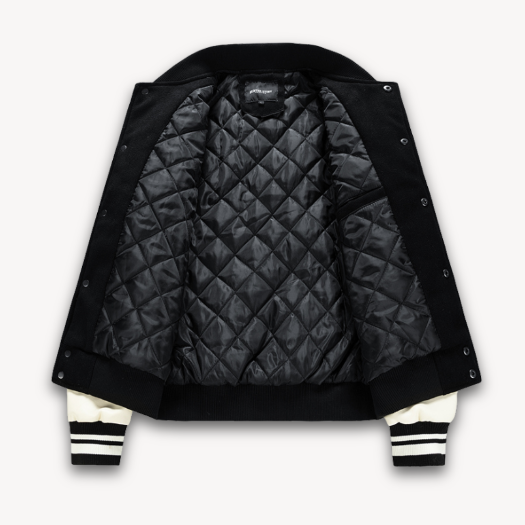 Clara Vienne | Men's Varsity Jacket - Wool Blend Body with Faux Leather Sleeves - Classic Letterman Style