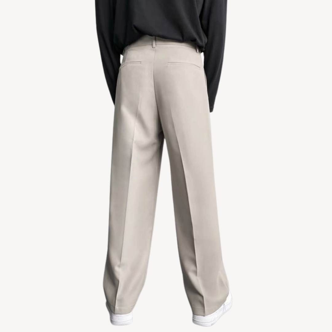 Clara Vienne | Men's Beige Wide-Leg Pleated Trousers
