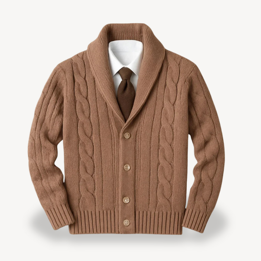 Men's Cable Knit Shawl Collar Cardigan | Clara Vienne