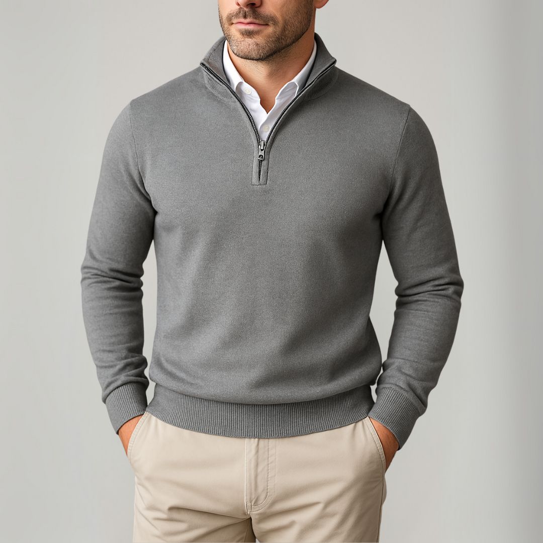 Clara Vienne | Men's Cotton Quarter-Zip Sweater - Slim Fit - Casual Wear