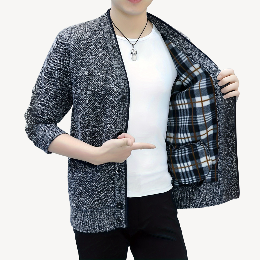 Men's Cardigan Sweater with Plaid Lining | Clara Vienne