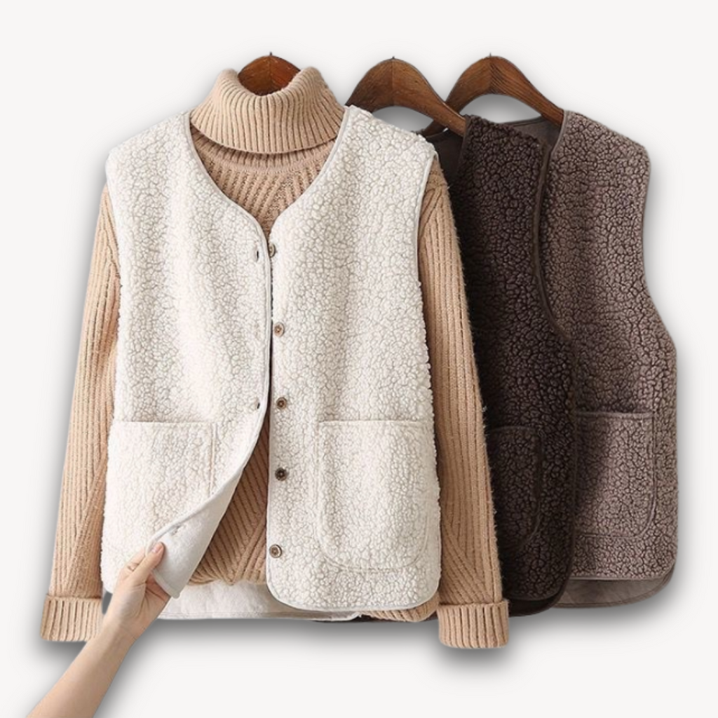 Clara Vienne | Women's Sherpa Fleece Vest - Soft Plush Sleeveless Jacket with Pockets - Casual Winter Wear