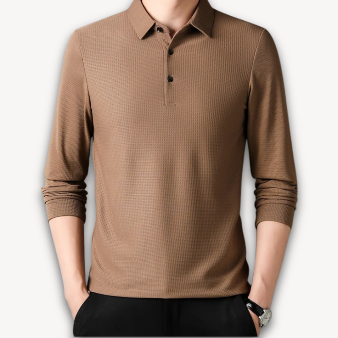 Clara Vienne | Men's Business Casual Polo T-Shirt - Comfortable Long Sleeve Summer Top
