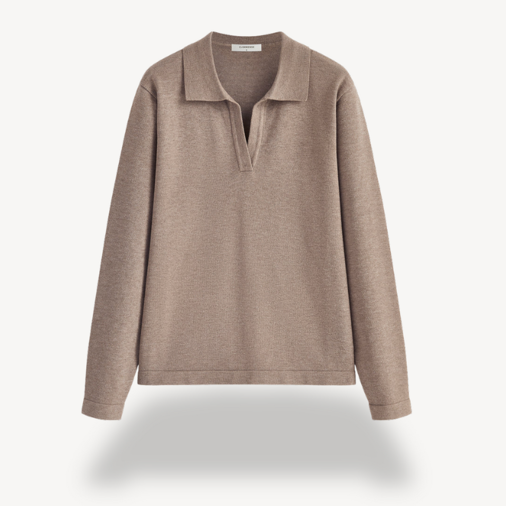 Knit Long Sleeve Polo V-Neck Sweater Women | Clara Vienne