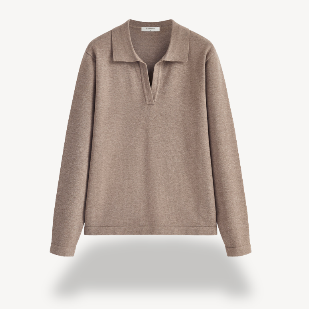Knit Long Sleeve Polo V-Neck Sweater Women | Clara Vienne