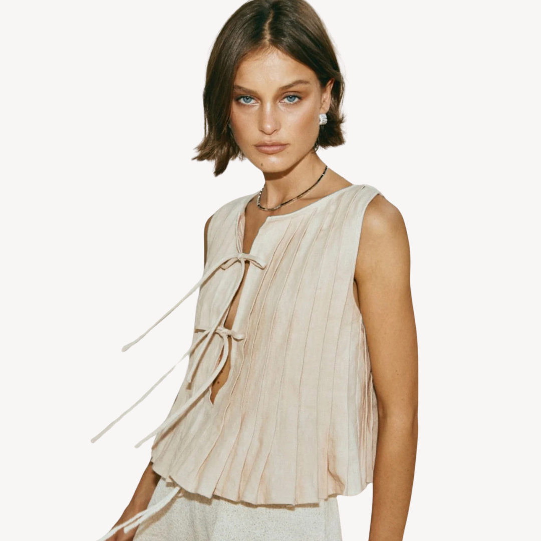 Clara Vienne | Women's Linen Pleated Tie-Front Top