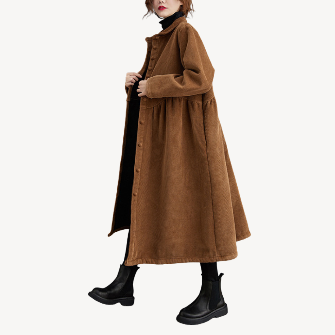 Corduroy Shirt Dress Women Long Sleeve Vintage Casual | Clara Vienne