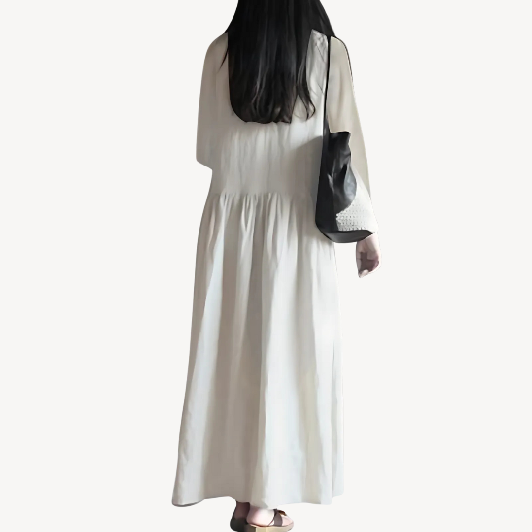 Linen Maxi Dress Women V-Neck Long Sleeve | Clara Vienne