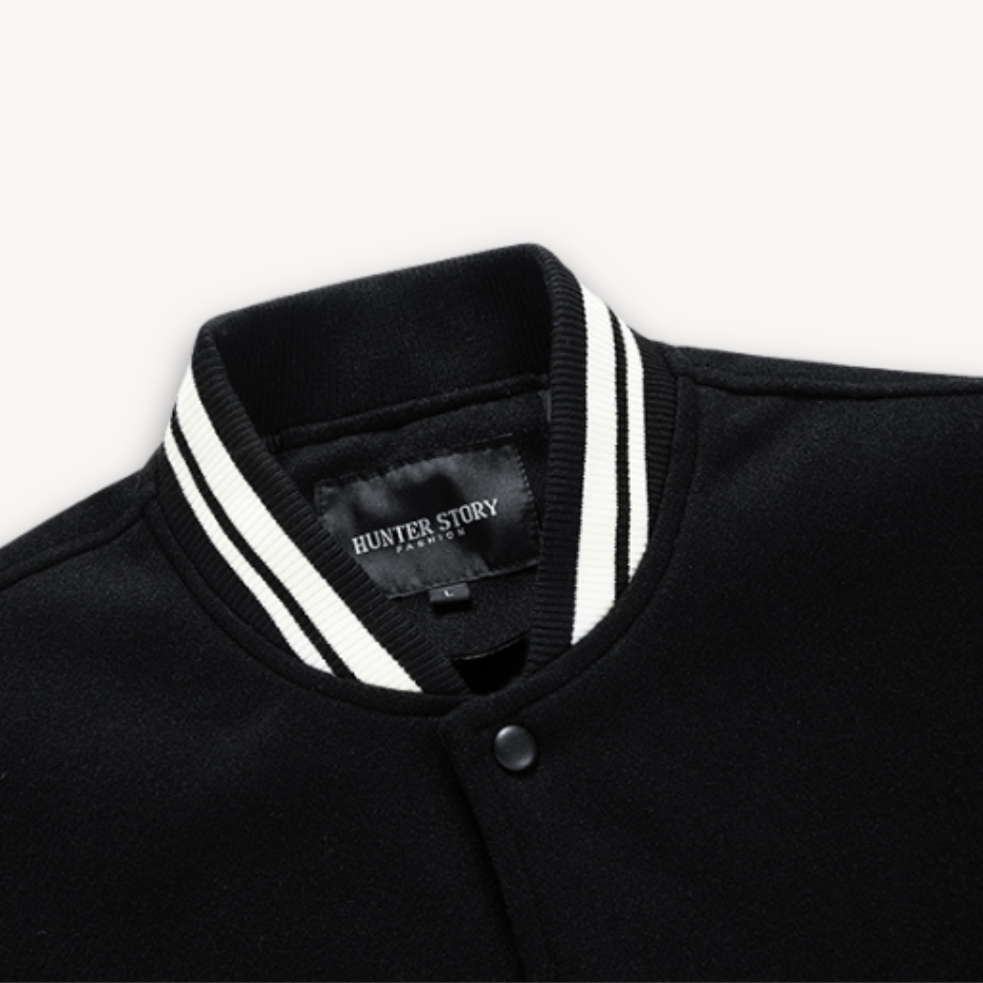 Clara Vienne | Men's Varsity Jacket - Wool Blend Body with Faux Leather Sleeves - Classic Letterman Style