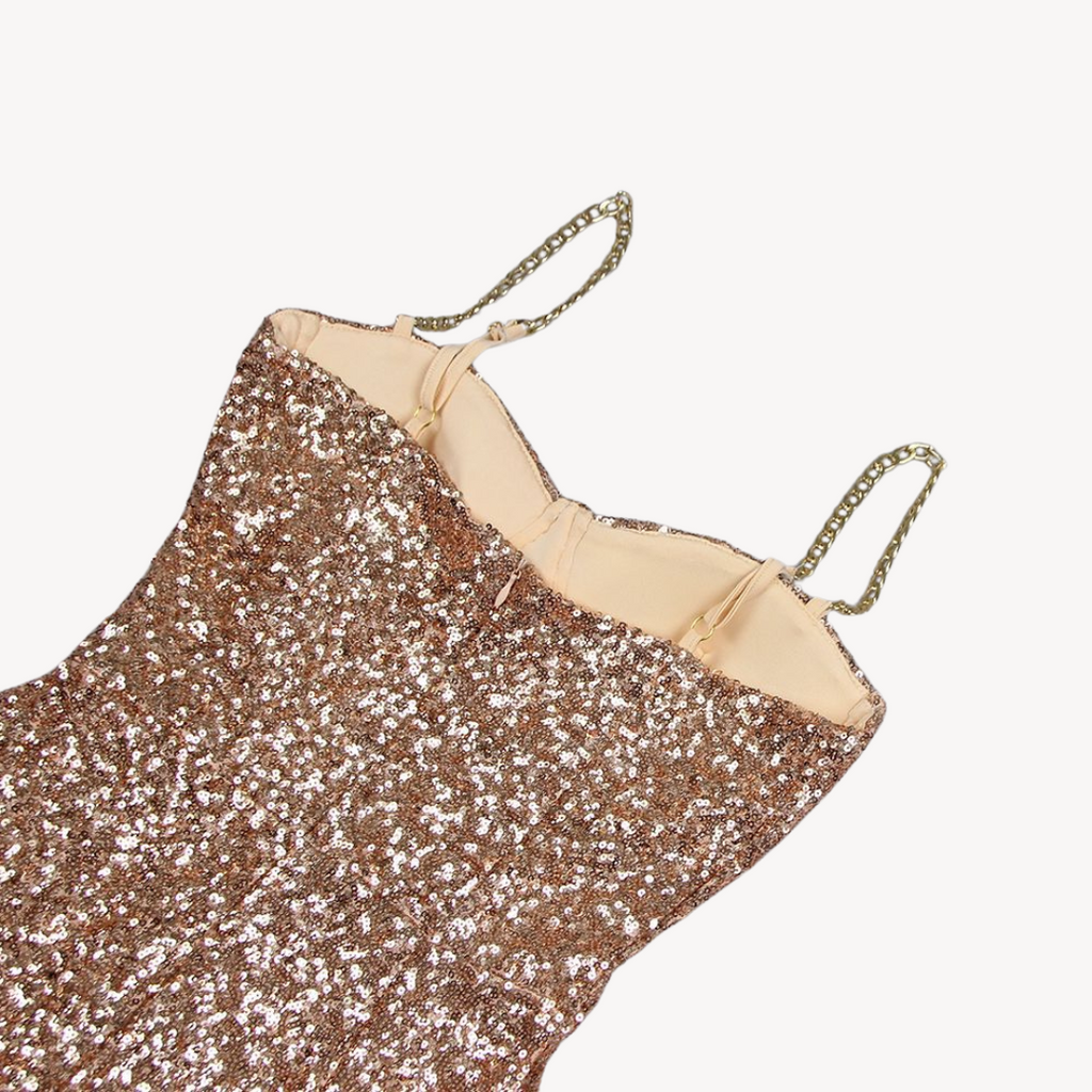 Clara Vienne |  Women's Sequin Midi Dress – Gold Evening Gown