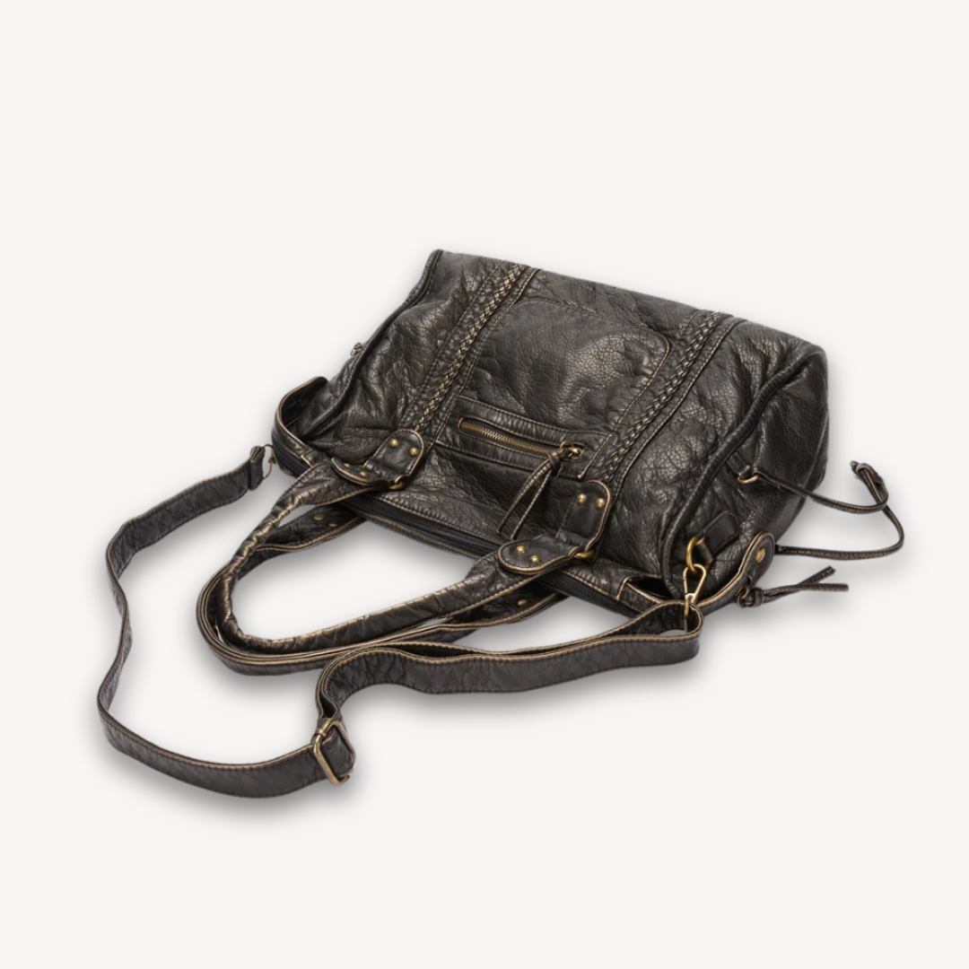 Clara Vienne | Women's Black Leather Handbag - Soft Tote with Zipper Pocket, Adult Casual Shoulder Bag