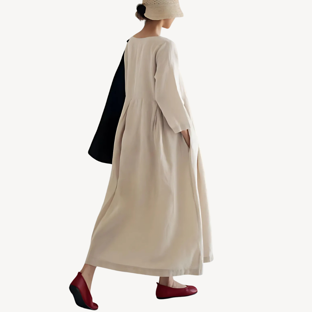 Casual Loose Linen Maxi Dress with Pockets | Clara Vienne
