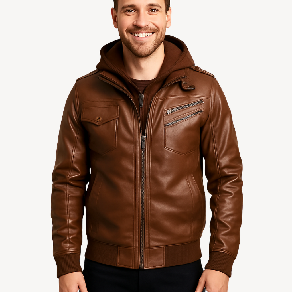 Leather Jacket with Hood for Men | Clara Vienne