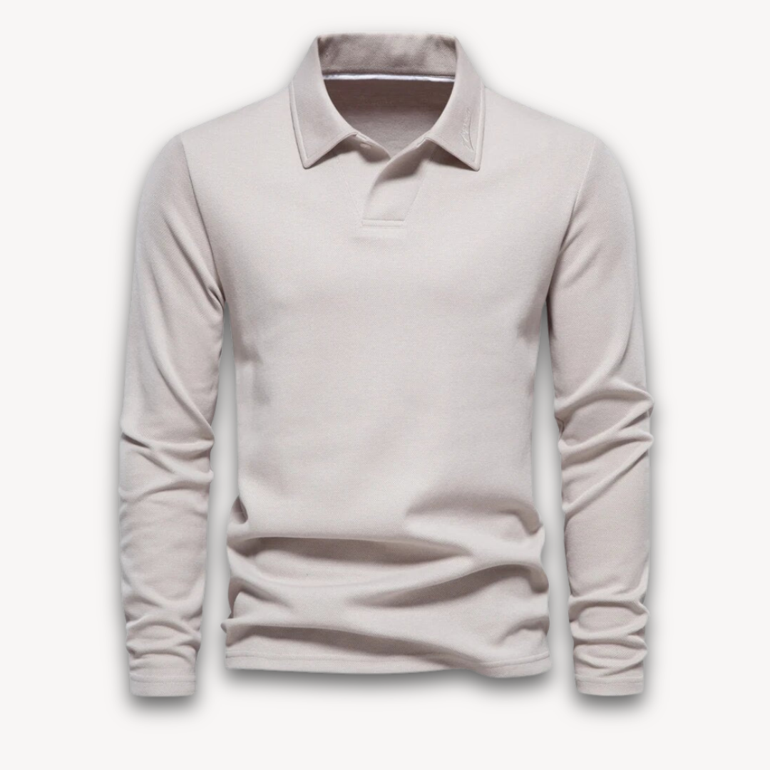 Clara Vienne | Men's Long-Sleeve Polo Shirt - Cotton Blend, Casual Slim Fit