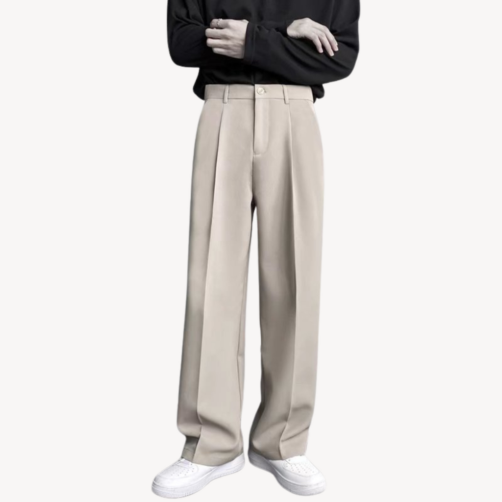 Clara Vienne | Men's Beige Wide-Leg Pleated Trousers