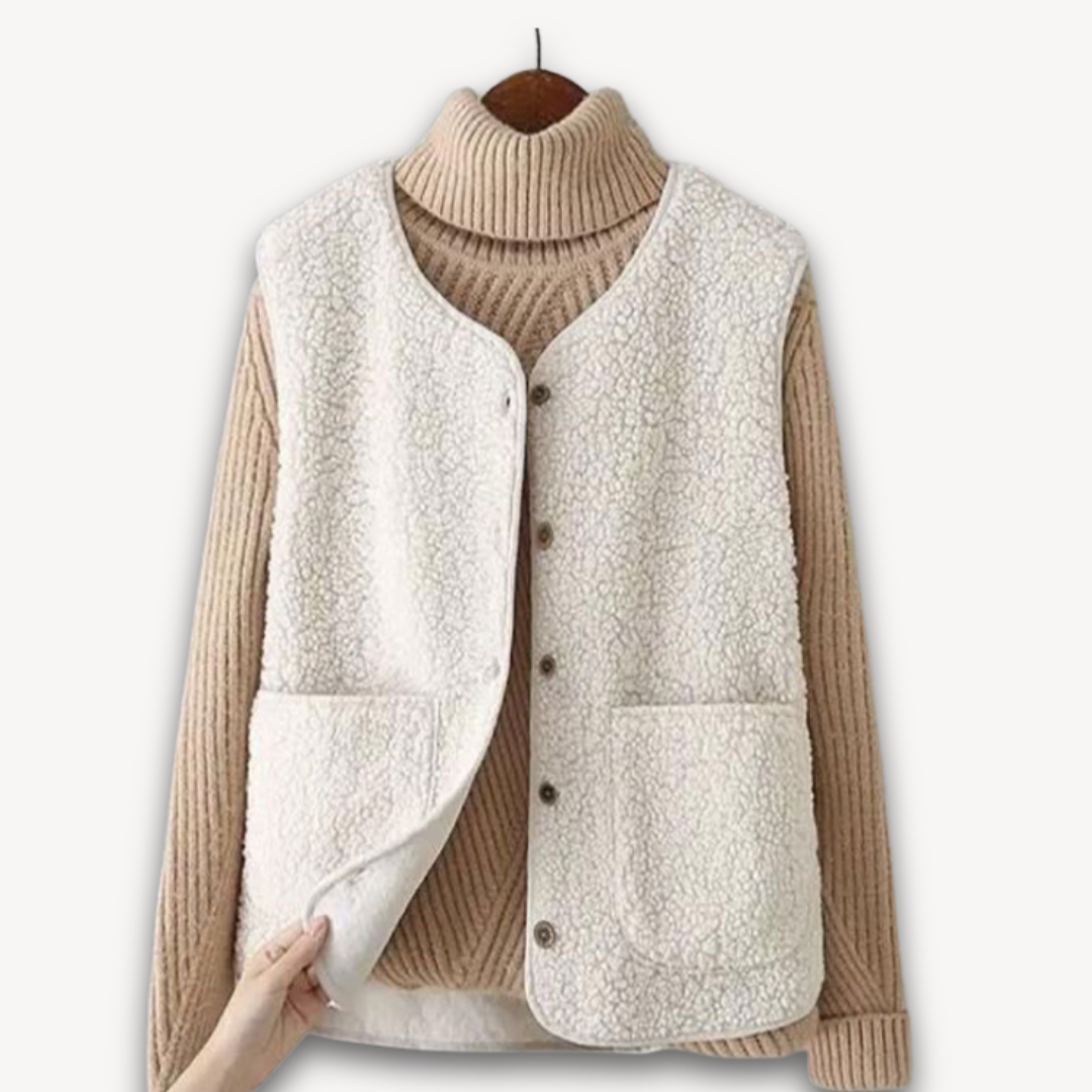 Clara Vienne | Women's Sherpa Fleece Vest - Soft Plush Sleeveless Jacket with Pockets - Casual Winter Wear