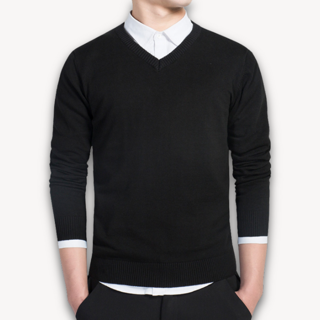 Clara Vienne | Men's V-Neck Sweater - Soft Cotton Blend - Slim Fit - Casual & Formal Wear