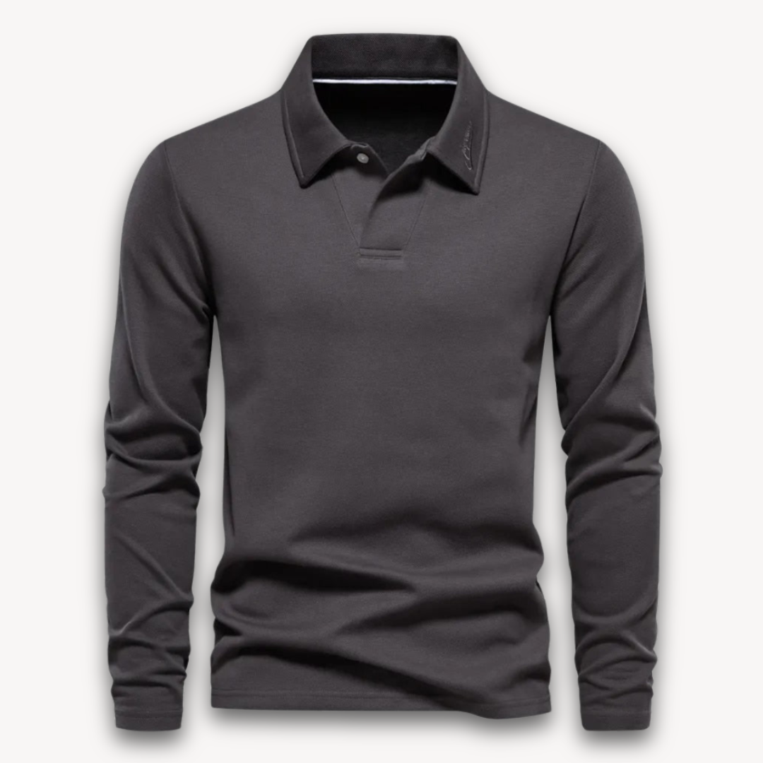 Clara Vienne | Men's Long-Sleeve Polo Shirt - Cotton Blend, Casual Slim Fit