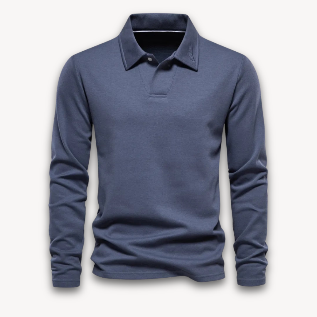 Clara Vienne | Men's Long-Sleeve Polo Shirt - Cotton Blend, Casual Slim Fit