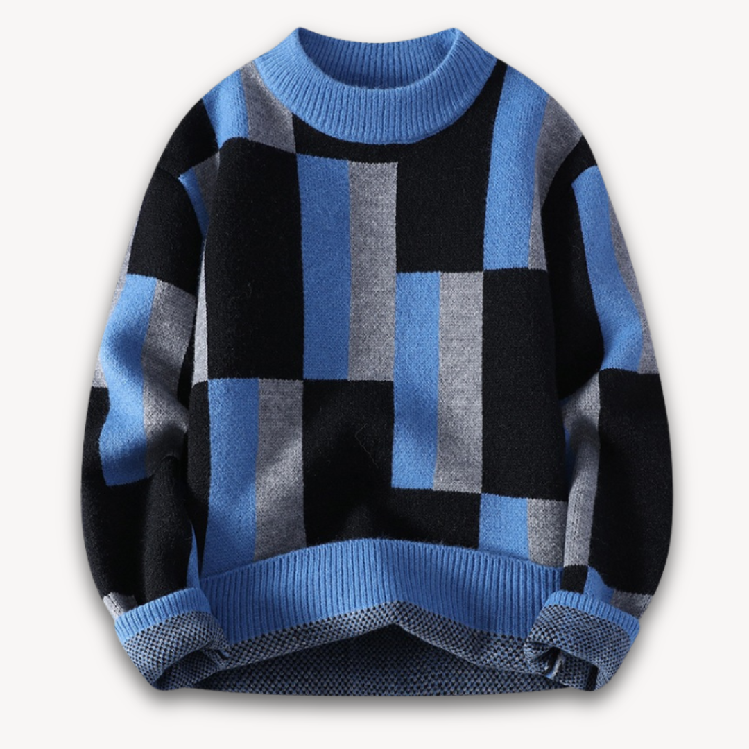 Clara Vienne | Men's Geometric Knit Sweater - Soft Acrylic Blend, Crew Neck, Long Sleeve