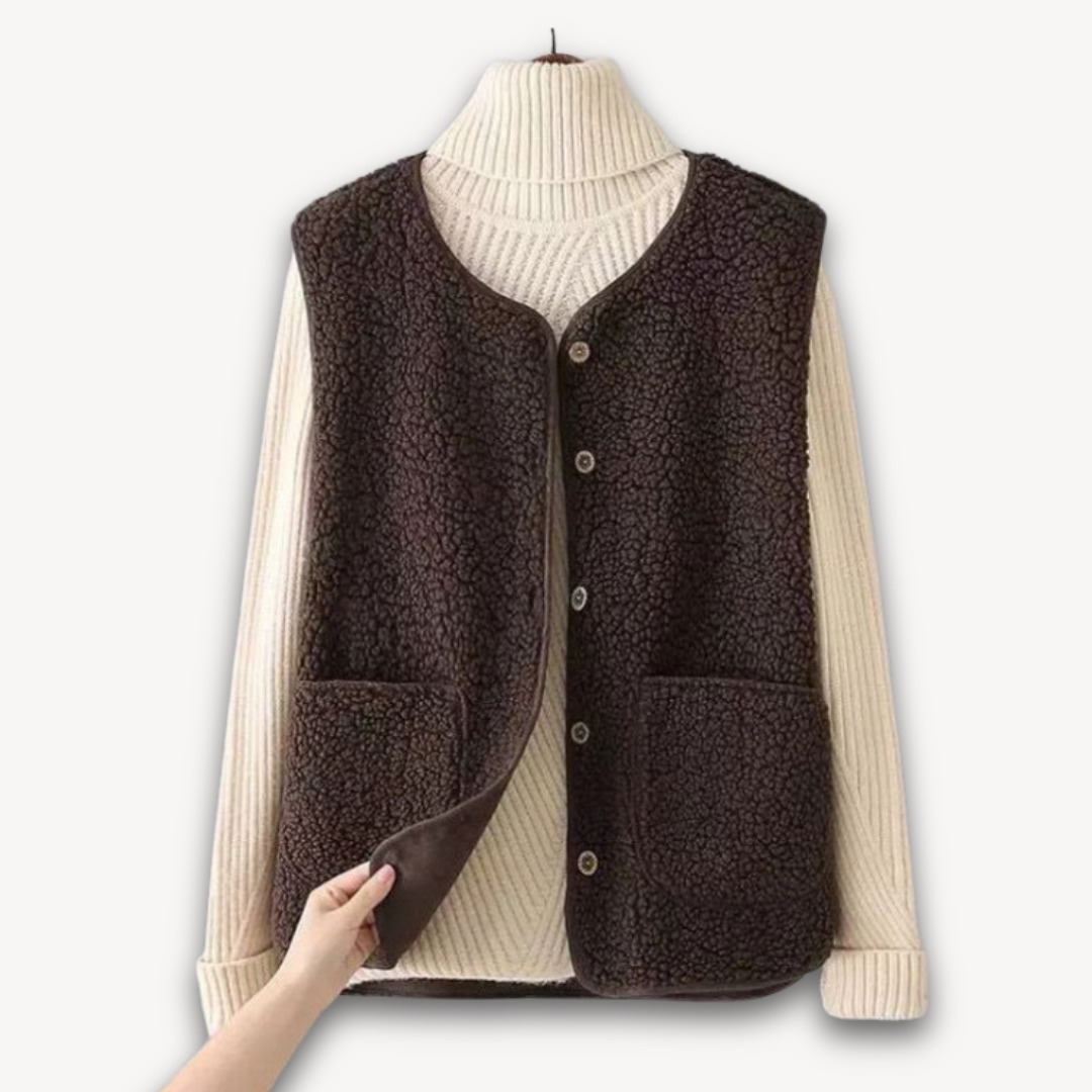 Clara Vienne | Women's Sherpa Fleece Vest - Soft Plush Sleeveless Jacket with Pockets - Casual Winter Wear