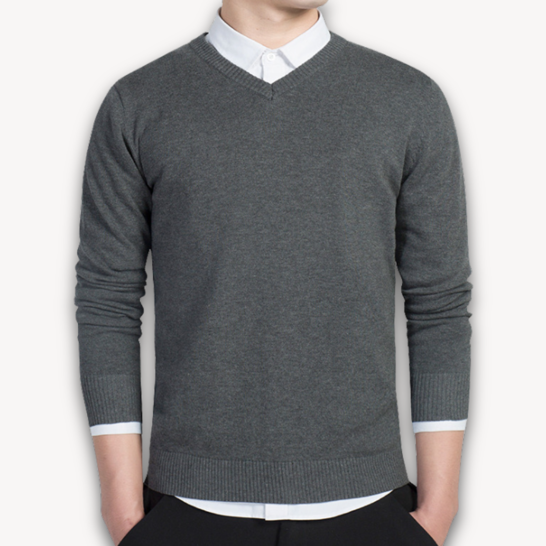 Clara Vienne | Men's V-Neck Sweater - Soft Cotton Blend - Slim Fit - Casual & Formal Wear