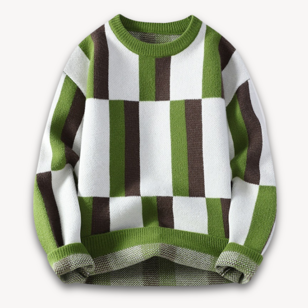 Clara Vienne | Men's Geometric Knit Sweater - Soft Acrylic Blend, Crew Neck, Long Sleeve