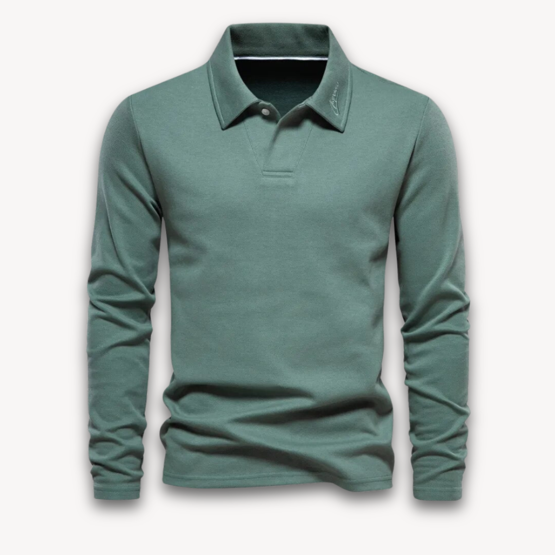 Clara Vienne | Men's Long-Sleeve Polo Shirt - Cotton Blend, Casual Slim Fit