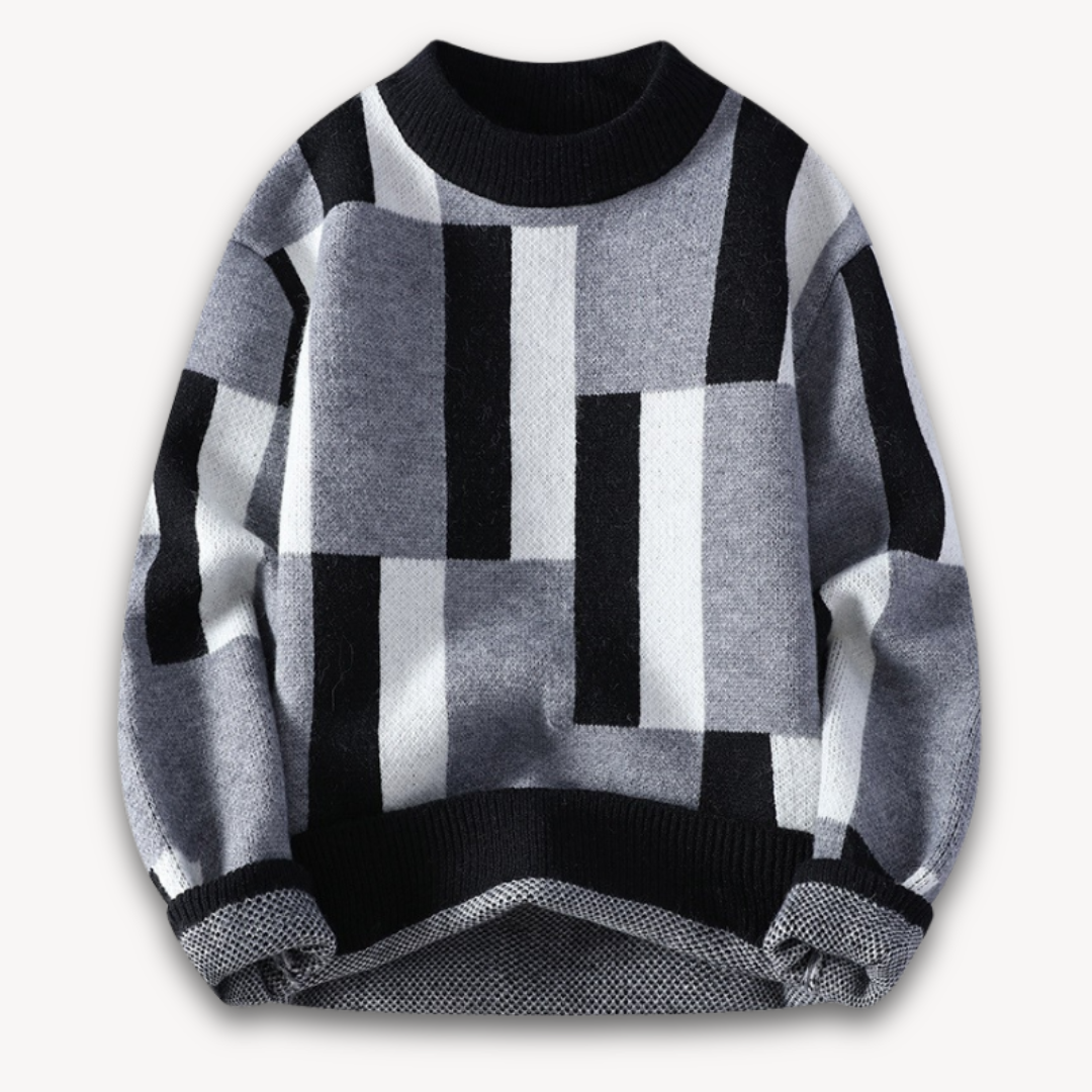 Clara Vienne | Men's Geometric Knit Sweater - Soft Acrylic Blend, Crew Neck, Long Sleeve