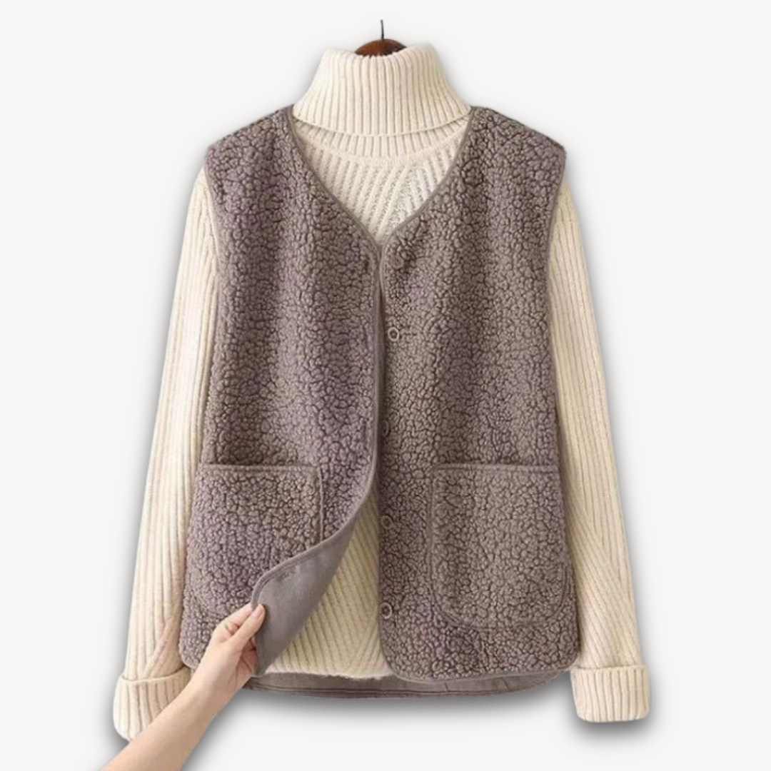 Clara Vienne | Women's Sherpa Fleece Vest - Soft Plush Sleeveless Jacket with Pockets - Casual Winter Wear