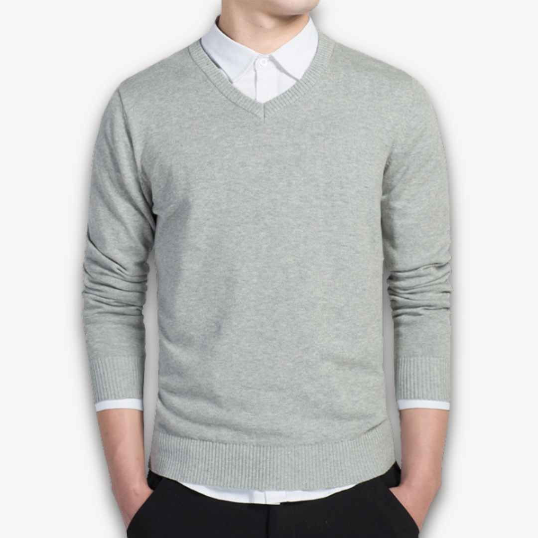 Clara Vienne | Men's V-Neck Sweater - Soft Cotton Blend - Slim Fit - Casual & Formal Wear