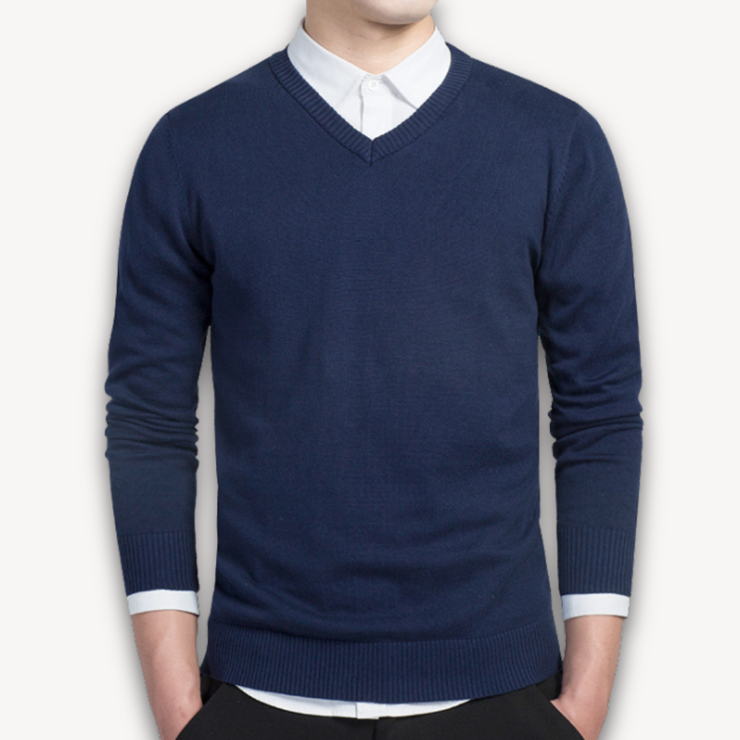 Clara Vienne | Men's V-Neck Sweater - Soft Cotton Blend - Slim Fit - Casual & Formal Wear