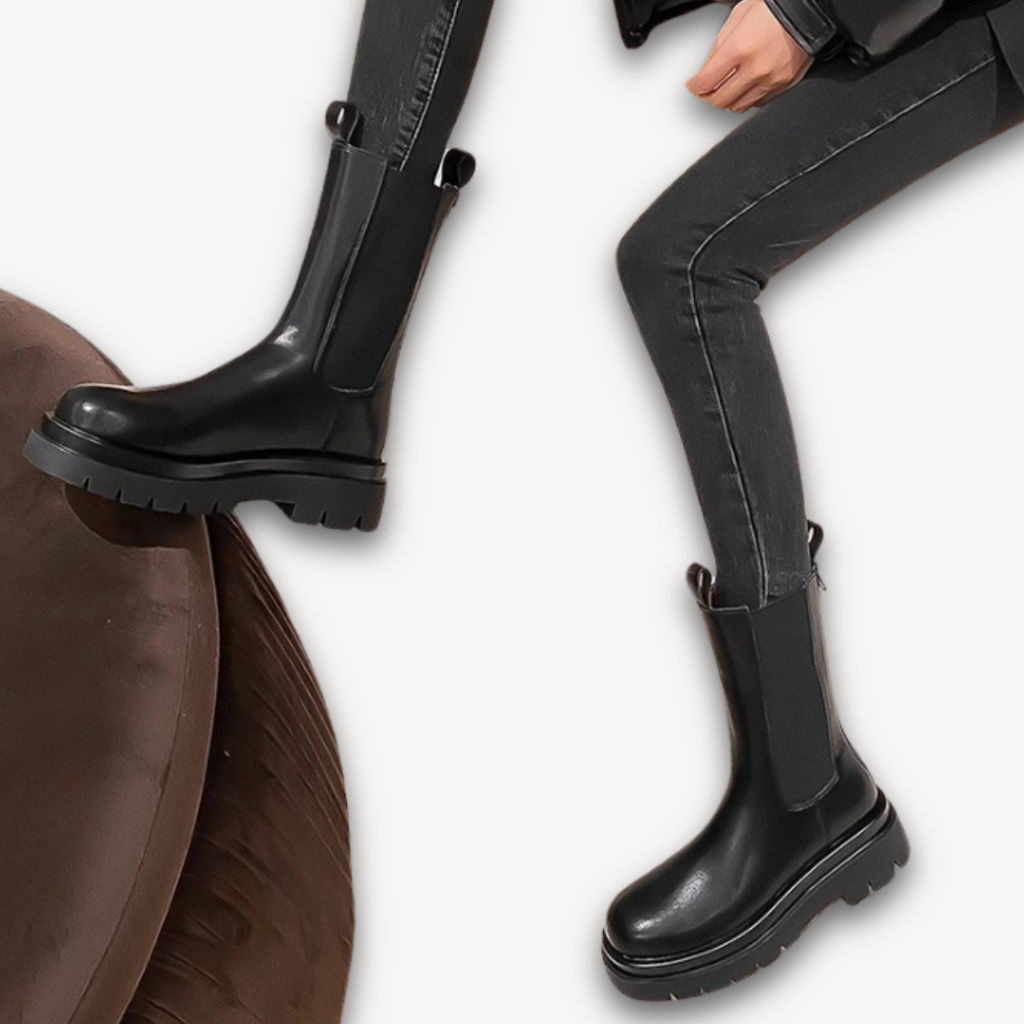 Clara Vienne | Woman’s Black Leather Chelsea Boots - Chunky Sole, Slip-On, Durable, Stylish Casual Footwear